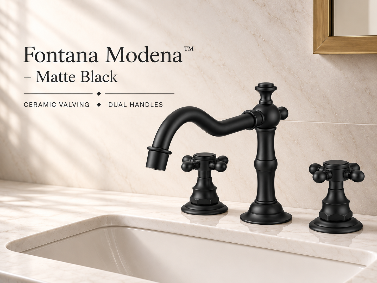 Fontana Modena Matte Black Three-Hole Dual-Handle Thermostatic Bathroom Faucet
